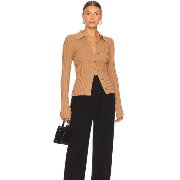 Anine Bing Joslyn Ribbed Knit Cropped Cardigan Sweater Button Front Brown Sz XS - Picture 1 of 12